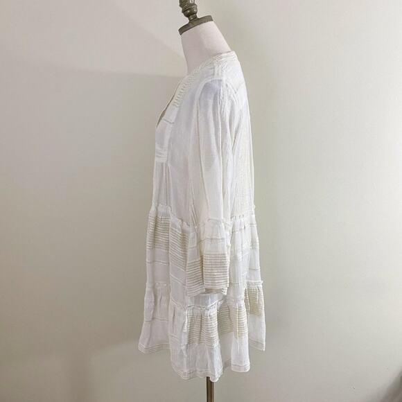 Elan Cream & Metallic Gold Long Sleeve Coverup Dress Women's Sz Small EUC V-Neck - Picture 4 of 10